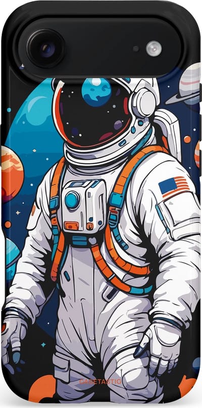Casetastic hoesje geschikt voor Apple iPhone Air - MagSafe - Dubbellaagse bescherming - Astronaut in space - Fashion Case - Zwart Grijs Donkerblauw
