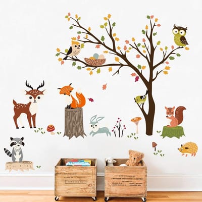 Dieren Boom Muurstickers Uil Fox Herten Muurtattoo Baby Kinderkamer Kinderen Slaapkamer Woonkamer Wanddecoratie