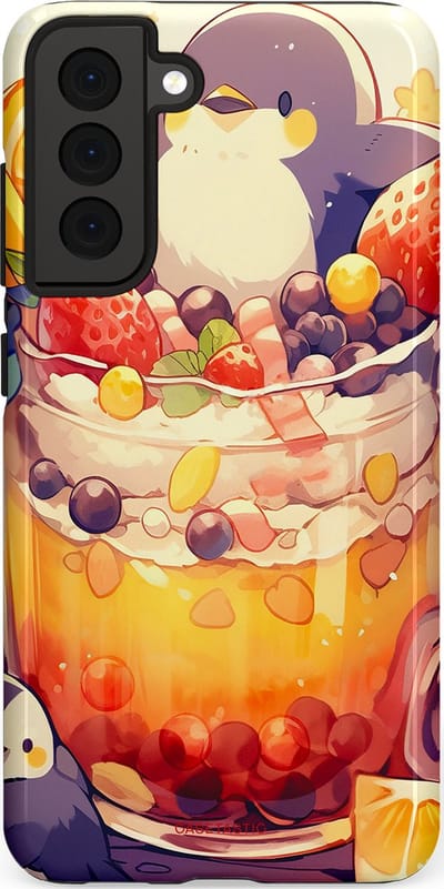 Casetastic Hoesje Geschikt voor Samsung S21 FE - Stijlvolle Beschermende Duo-layer Case - pinguïn Cocktail
