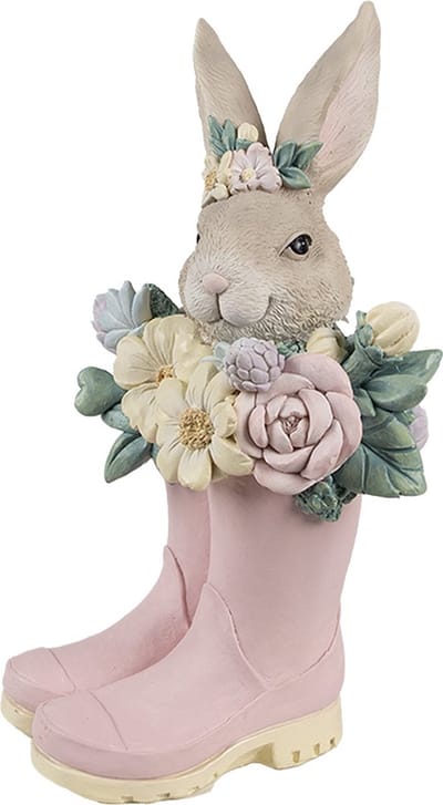 Clayre & Eef Decoratie Beeld Konijn 13x13x23 cm Beige Roze Kunststof