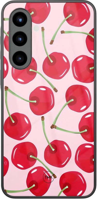 Hoesje geschikt voor Samsung Galaxy A56 - Sweet cherry - Roze - TPU luxe case (glossy toplaag) - Print - Hardcase backcover zwart