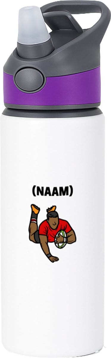 Hacebo® - Rugby met eigen naam waterfles met rietje paars - Rugby - Rugbyer - Sport - water fles - 650ML