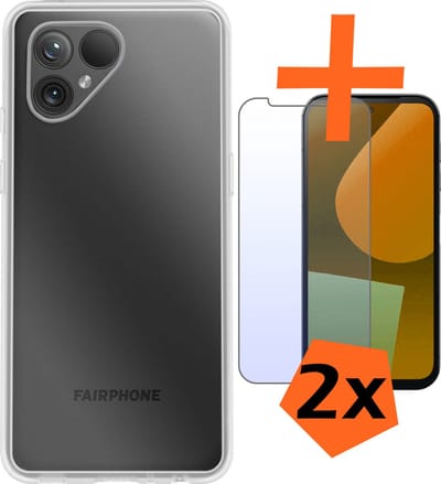 Hoes - Met 2x Screenprotector - Geschikt voor Fairphone 5 - Sterk & Shockproof - Back Cover - Siliconen Case - Telefoon Hoes - Transparant