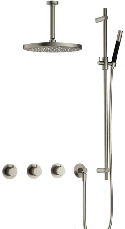 Hotbath Cobber - CB7067 - Inbouw Regendoucheset - Geborsteld Nikkel - 2 Stopkranen - Thermostatisch - Plafondbuis 15 cm - Hoofddouche 300 mm - Staafhanddouche - Glijstang 900 mm - met M106 - Waterbesparend