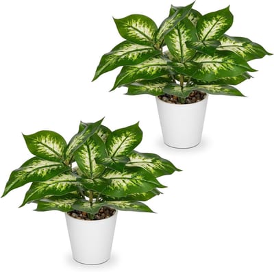 Set van 2 kleine kunstplanten in pot voor tafel- en wanddecoratie, 25 cm, decoratieve planten voor interieur en huisstijl