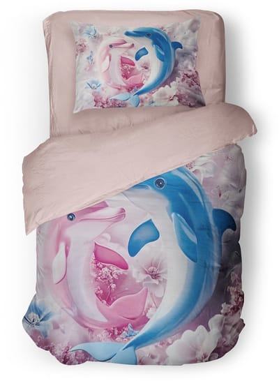 Eleganzzz Kinder Dekbedovertrek Yin Yang Dolphin - Dolfijnen Dekbedovertrek - Multi - 140x200/220cm - Dekbedovertrek Kinderen - Micropercal - Eenpersoons