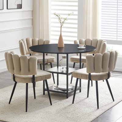 MODENUIT Eettafelset 4 Personen - Ronde Tafel Met Dubbele Opbergniveaus - Voor Kleine Eetruimtes - MDF En Metaal - Zwart