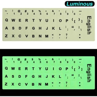 Autocollants de clavier lumineux | Autocollants en vinyle fluorescent multilingues pour claviers mécaniques | Matériau PE phosphorescent English