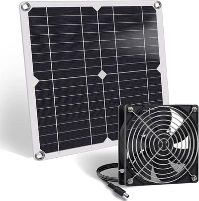 Thijox - Ventilator op Zonne-energie 12W voor Kippenhokken, Kassen, Schuren, Huisdieren - Weerbestendig Zonnepaneel met DC-Ventilator voor Frisse Luch