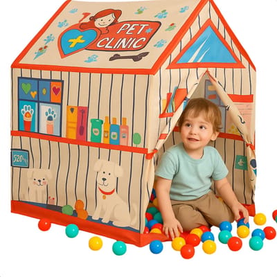 Lomera Kinderspeeltent - Dierenarts Speeltent - Dierenkliniek Print - Gemakkelijk op Te Zetten - Stevige Tentstokken - Polyester Materiaal - Speelhuisje Kinderen - Speelhuis Binnen - Stabiele Speeltent - Speelplezier Binnen