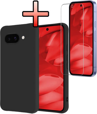 Hoesje - Met Screenprotector - Geschikt voor Google Pixel 9a - Sterk & Shockproof - Back Cover - Siliconen Case - Telefoon Hoes - Zwart