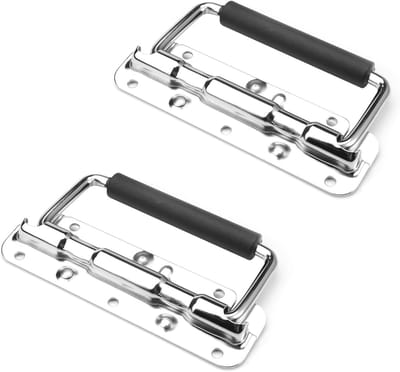 Set van 2 Opvouwbare Handvatten, 140 mm Veerbox Handvat, RVS Hardware Dozen met Geïsoleerde Rubber Handgreep voor Gereedschapskist en Klusprojecten