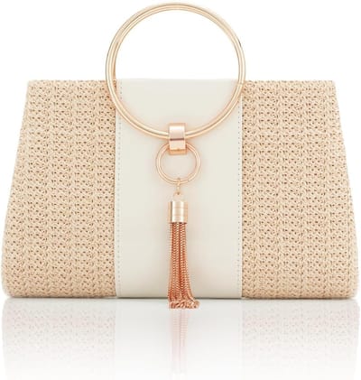Strohoed Clutch Tas voor Dames, Ideaal voor Zomer, Strand, Avond en Casual Gebruik met Franje Details