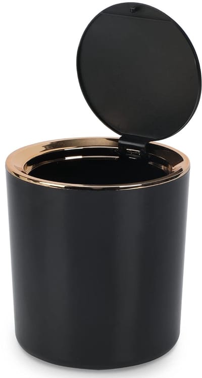 Mini Prullenbak met Deksel - 15 x 14.5 cm - Draagbaar voor Badkamer - Woonkamer - Keuken - Auto - Kaptafel - Zwart