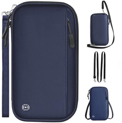 GELLDG Paspoort Tas - Grote Opslagcapaciteit - Handig Te Dragen - Dubbele Bescherming - PU Materiaal - 23*13*3cm - Geschikt Voor Reizen Familie Buiten Sporten - RFID Blokkerend - Waterdicht - Donkerblauw