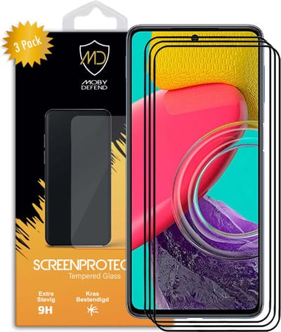 3-Pack MobyDefend Screenprotectors - Geschikt voor Samsung Galaxy M53 - Screensavers Met Zwarte Randen - Gehard Glas