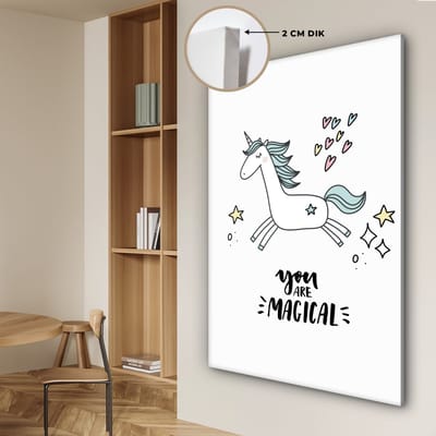 Schilderij voor kinderen - Wanddecoratie meisjes - Unicorn - Quotes - You are magical - Meisje - Kinderen - Kinderkamer decoratie - Canvas doek kids - 90x140 cm