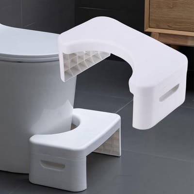 Toilet Kruk - Badkamer Krukje - Gezonder Zitten - Afneembaar Stapelbaar - 40x20x8 cm - Wit