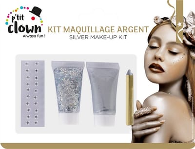 Make‑up Kit – Zilver – Glitter & Gems - Festival - Fantasy - Zilvere glitter gel - Strass steentjes - Gezicht diamantjes