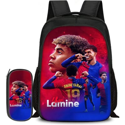 2-delige Set Boekentas Etui Schooltassen L-Lamin Yamal Kinderen School Dubbellaags Rugzak Voetbalster Voetbal Sport Mochila