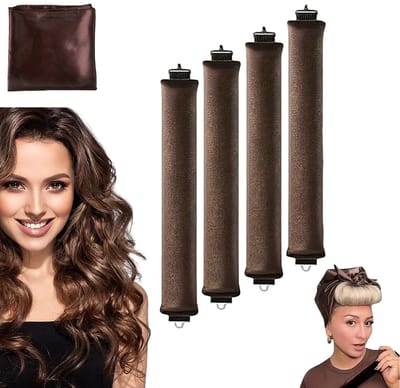 Heatless Curls - 4 Stuks - Geschikt Voor Volumineuze Krullen - met 1 Haarhanddoek - Krulspelden - krultangen Zonder Warmte - Hittevrije Krullenset - Krullen Zonder Hitte - Geschikt VoorVerschillende Haartypes - Vrouwen - Nachtkrultang - Bruin