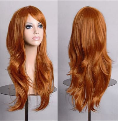 KIMU® Luxe Lange Koper Oranje Pruik - Haar Met Schuine Pony Bruin Ginger Koperkleurig Roodharige Koper Rood Festival