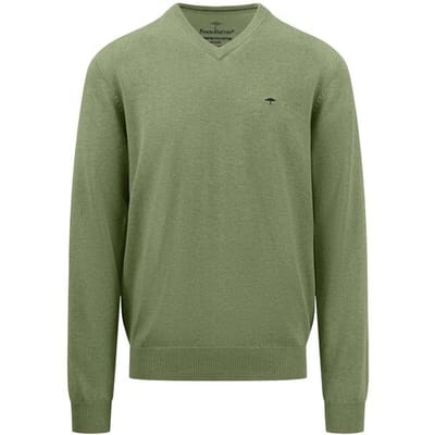 Fynch-Hatton Trui Uni Color V-Neck Superfine Cotton Light Khaki / male