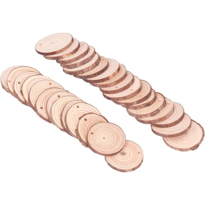 30 Pièces Copeaux de Bois DIY Pur Naturel Créatif Artisanat en Bois Peinture Cercles en Bois de Pin Ronds beige
