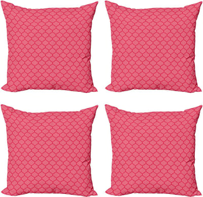 ABAKUHAUS Koraal decoratief kussenhoes 4-pak, antieke vierbladmotieven, moderne accent dubbelzijdige digitale print, 45 x 45 cm, koraal en rood