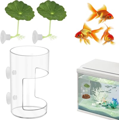 Voeder voor Aquariums met Zuignappen, Inclusief Twee Kleine Lotusbladeren, Voederbuis en Groeibox voor Ronde Aquariums en Vissenbak Accessoires