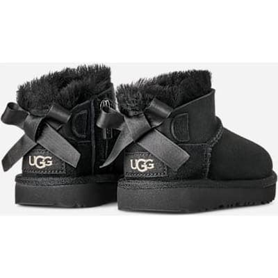 UGG® Ultra Mini Bailey Bow Boot in Black, Size 5, Polyester/Wool