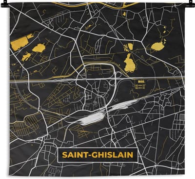 Wandkleed - Wanddoek - Kaart - Plattegrond - Saint-Ghislain - Gold - Stadskaart - 180x180 cm - Wandtapijt