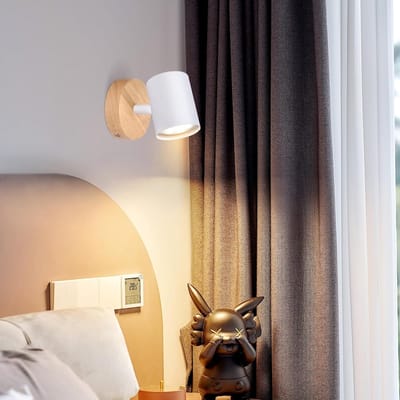 Glitzerlife - Plafondspot Plafondlamp - draaibaar en kantelbaar - Opbouwspot - 1xGU10 fitting - retro plafondspot met hout en metaal - Ø10cm - wit