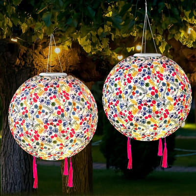 Set van 2 LED Solar Tuinlantaarns van 30 cm, Weerbestendige Buitenverlichting voor Tuin, Balkon en Feesten