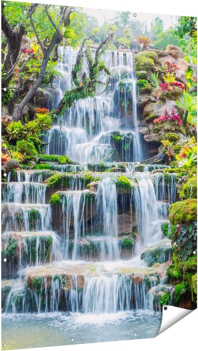 Gards Tuinposter Tropische Waterval in Thailand - 120x180 cm - Tuindoek - Tuindecoratie - Wanddecoratie buiten - Tuinschilderij