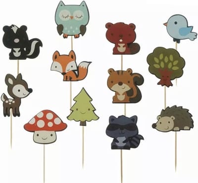 Akyol - Dieren prikkers - cocktailprikkers -verjaardagprikker -cup cake prikker dieren - bosdieren- 12 stuks - cake - taart -verjaardag cup cake topper Verschillende dieren -cocktail prikker -cocktailprikker dieren – dier -verjaardag topper – het