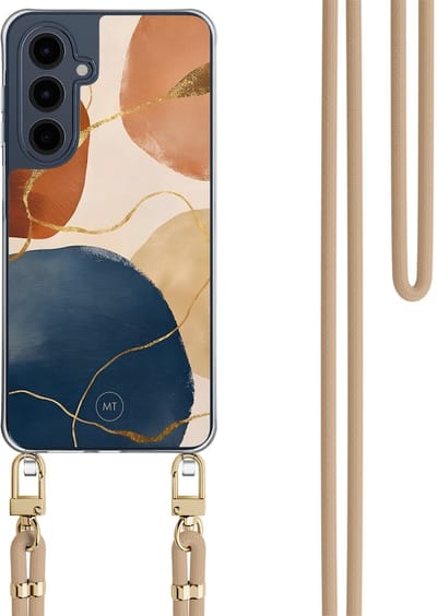 Hoesje met koord geschikt voor Samsung Galaxy A16 - Abstract harmony - Inclusief Beige koord - Crossbody beschermhoes - Transparant, Multi - Mooie Telefoonhoesjes
