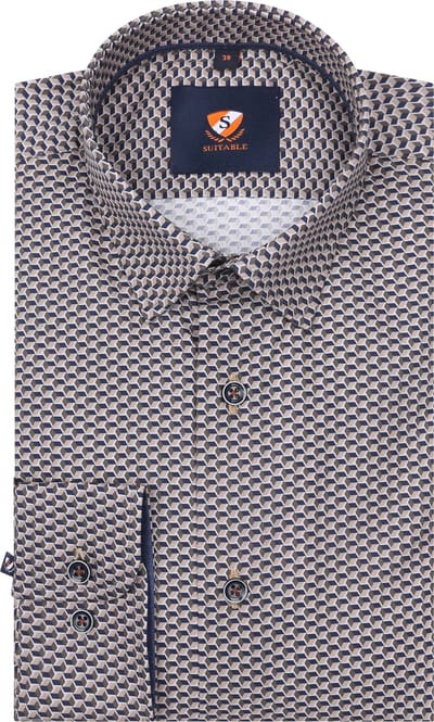 Suitable Overhemd Print Bruin 267-12 - Maat 39 - Heren - Casual Shirt