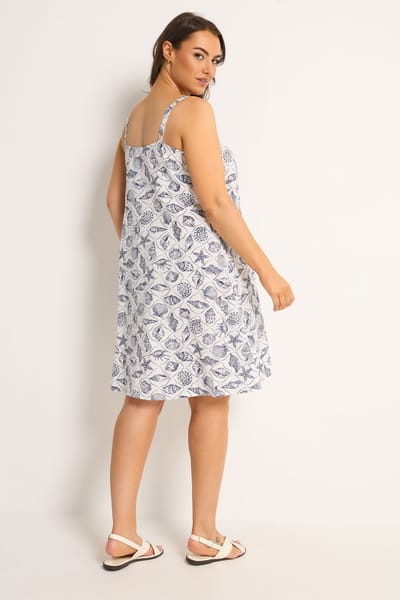 Yours Witte Linnen Jurk Met Schelpenprint Size 42