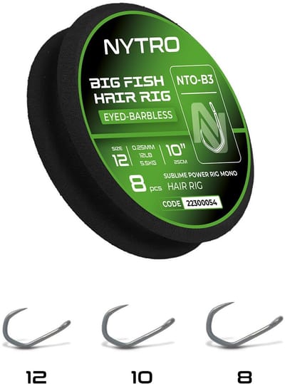 Nytro Ready Tied Rigs Big Fish Hair Rig Eyed-Barbless 25cm (8 pcs) - Maat : Haak 10 - 0.28mm