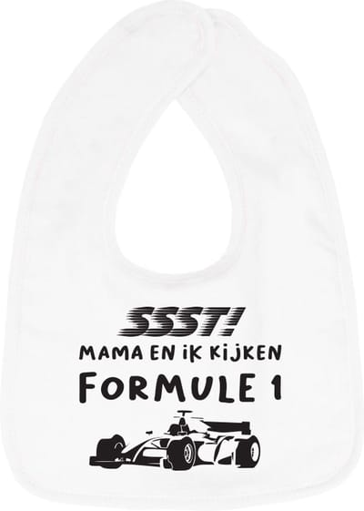 Hospitrix Slabbetje met Tekst "SSST! Mama en Ik kijken Formule 1" Wit - Kerstcadeau - Cadeau Zwangerschap - Baby Kwijldoek - Kwijllap - Morslap - Bavette