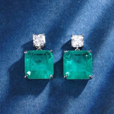 Nieuwe Licht Luxe Dames Bloemenring Groene Serie Vierkante Zirkoon Micro Gezet Oorbellen Set Hanger Accessoires Festival Cadeau blue