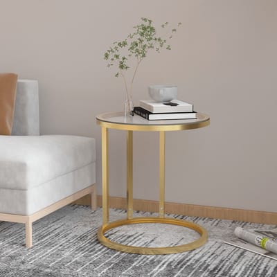 vidaXL - Bijzettafel - 45 - cm - gehard - glas - goudkleurig - en - transparant