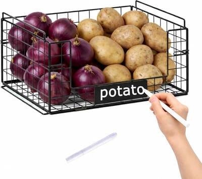 Opvouwbare metalen opslagbox voor aardappelen, uien, knoflook en groenten met handvat en luchtcirculatie voor de keuken