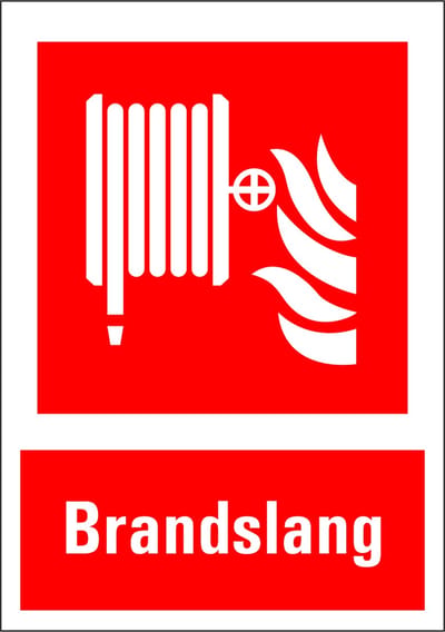 Brandslang sticker met tekst 210 x 297 mm