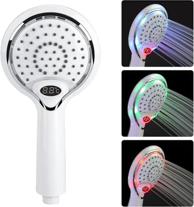Ynkkvre - Handdouche met 3-kleur LED - Digitale Temperatuurweergave - Waterstroom Aangedreven - ABS Chroom Afwerking - Voor Badkamer - Wit