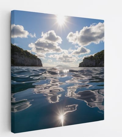 Saammp Canvas Schilderij - Rotsen - Zee - Landschap - Natuur - 20x20 - Foto op canvas - Wanddecoratie - Muurdecoratie Woonkamer - Slaapkamer decoratie - Canvas Print