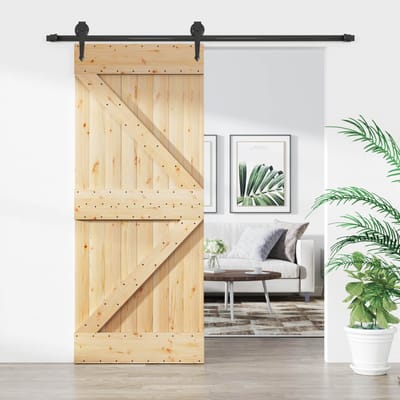vidaXL - Schuifdeur - Naturel - en - Zwart - 85 - x - 210 - cm - Massief - Pine - Hout