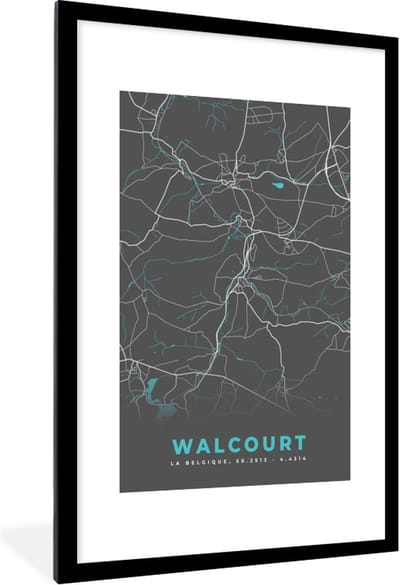 Fotolijst incl. Poster - Stadskaart – Grijs - Kaart – Walcourt – België – Plattegrond - 80x120 cm - Posterlijst