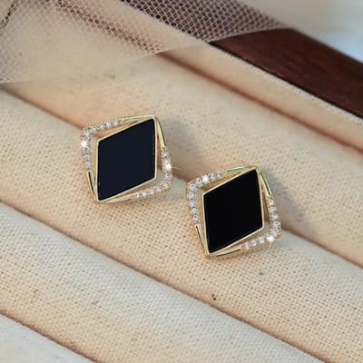 Temperament Zwart Ruit Strass Vierkante Stud Oorbellen voor Dames Vol Kristal Persoonlijkheid Unieke Oor Bruiloft Sieraden black